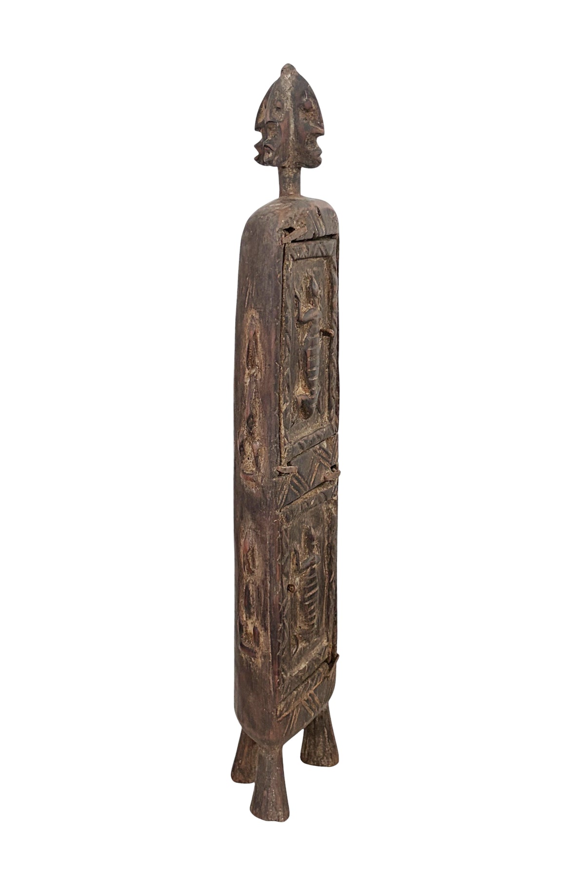 #1322 Vintage Unique Dogon Hand Carved Wooden  Box Mali 18.5" H