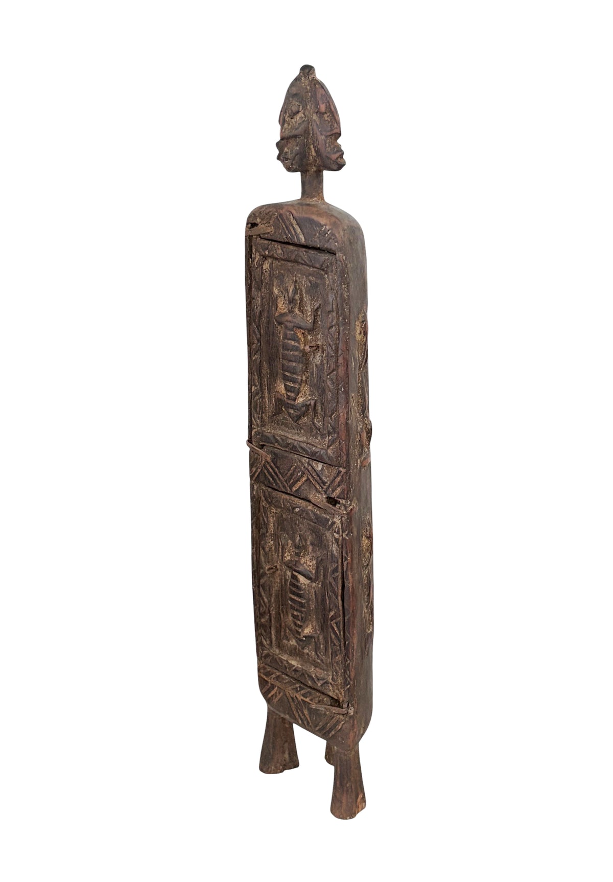 #1322 Vintage Unique Dogon Hand Carved Wooden  Box Mali 18.5" H
