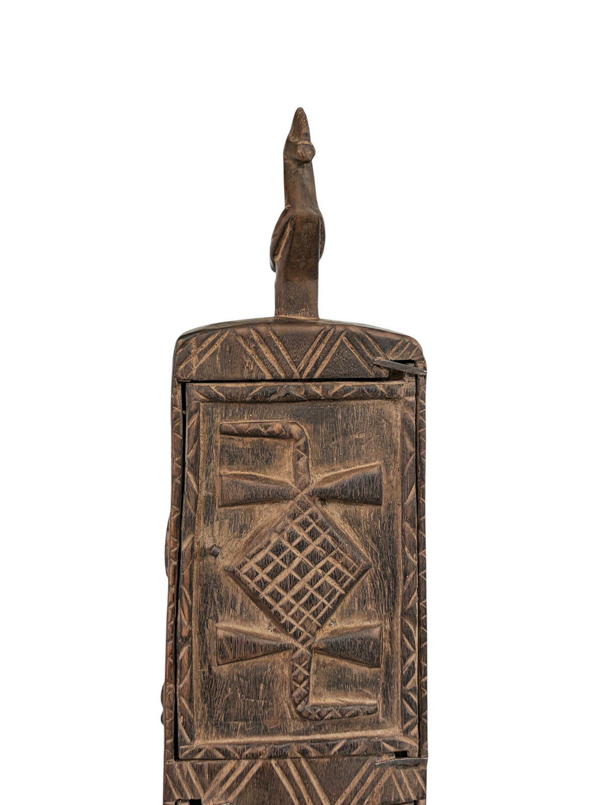 #1323 LG Vintage Unique Dogon Hand Carved Wooden  Box Mali 32" H