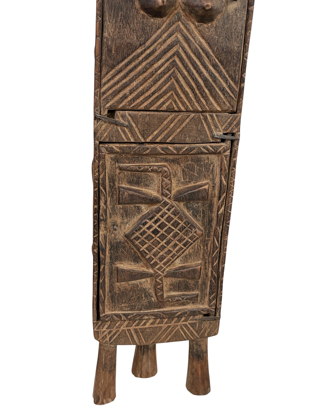 #1323 LG Vintage Unique Dogon Hand Carved Wooden  Box Mali 32" H