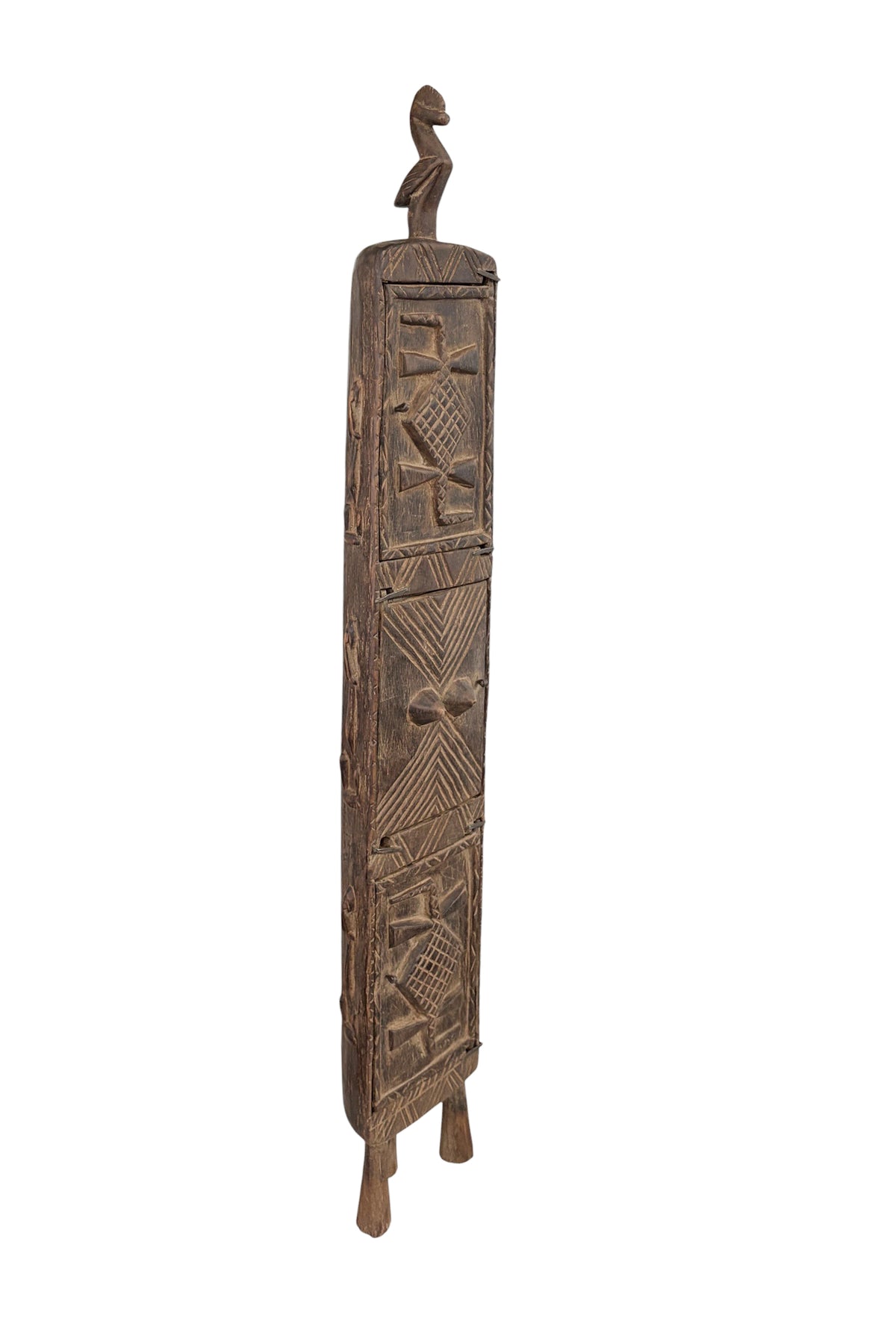 #1323 LG Vintage Unique Dogon Hand Carved Wooden  Box Mali 32" H