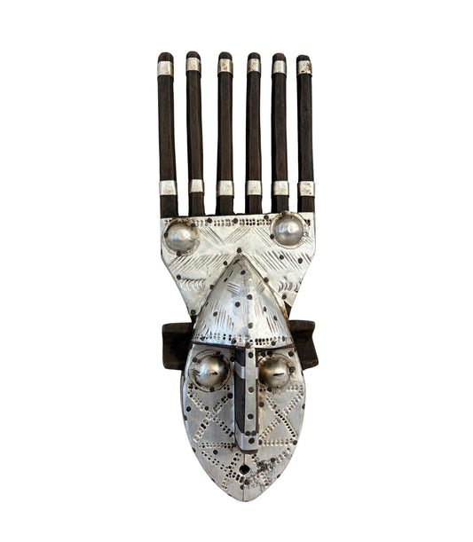 #1329 Vintage  African Bamana Ntomo Marka Mask W/ Aluminum 16" H