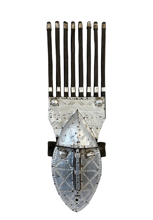 #1331Vintage  African Bamana Ntomo Marka Mask W/ Aluminum 24.5" H