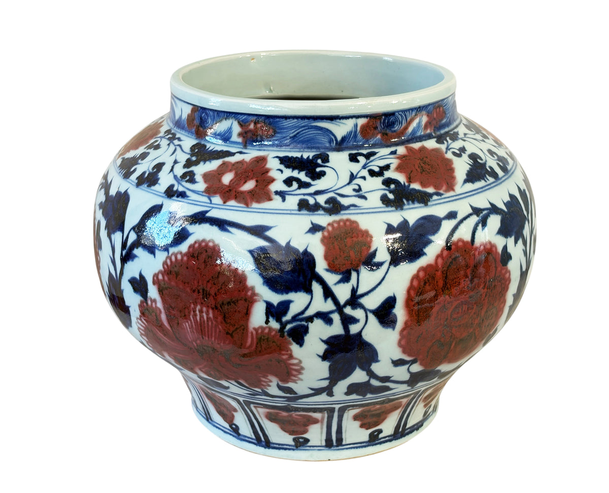 #3596 Vintage Ming Style Chinoiserie Blue and White Vase/Cachepot  11" H