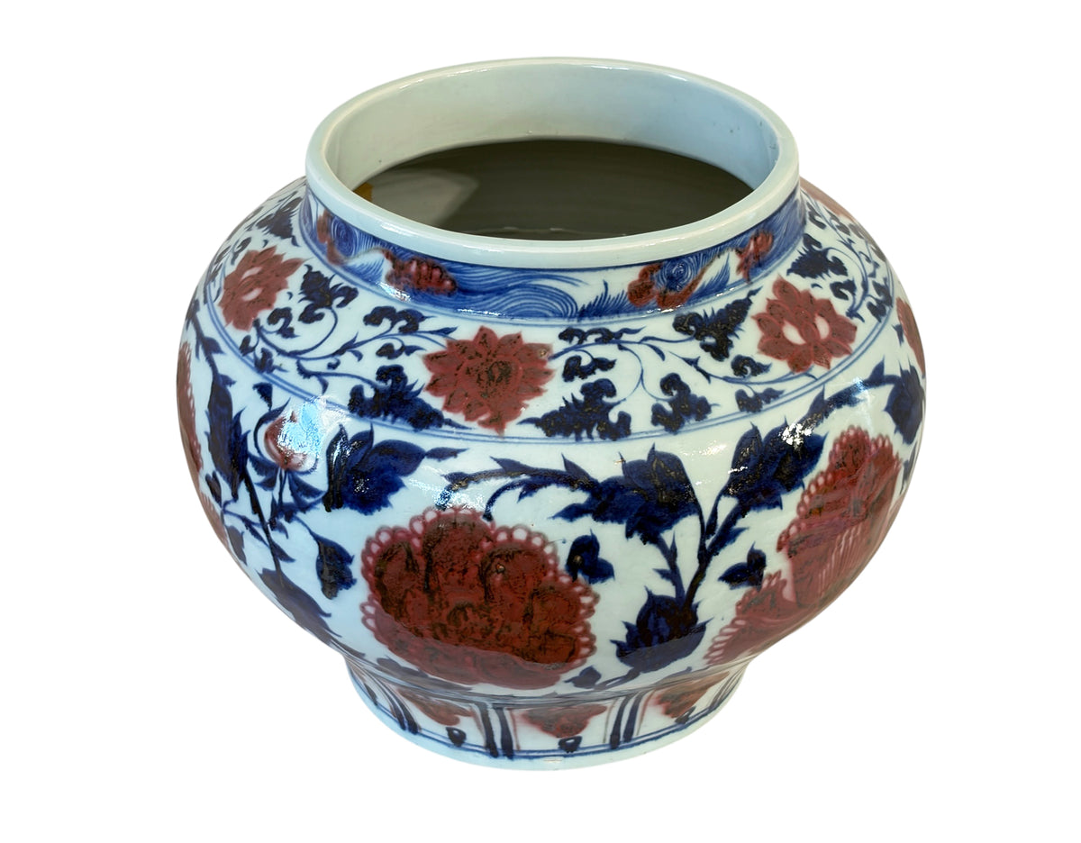#3596 Vintage Ming Style Chinoiserie Blue and White Vase/Cachepot  11" H