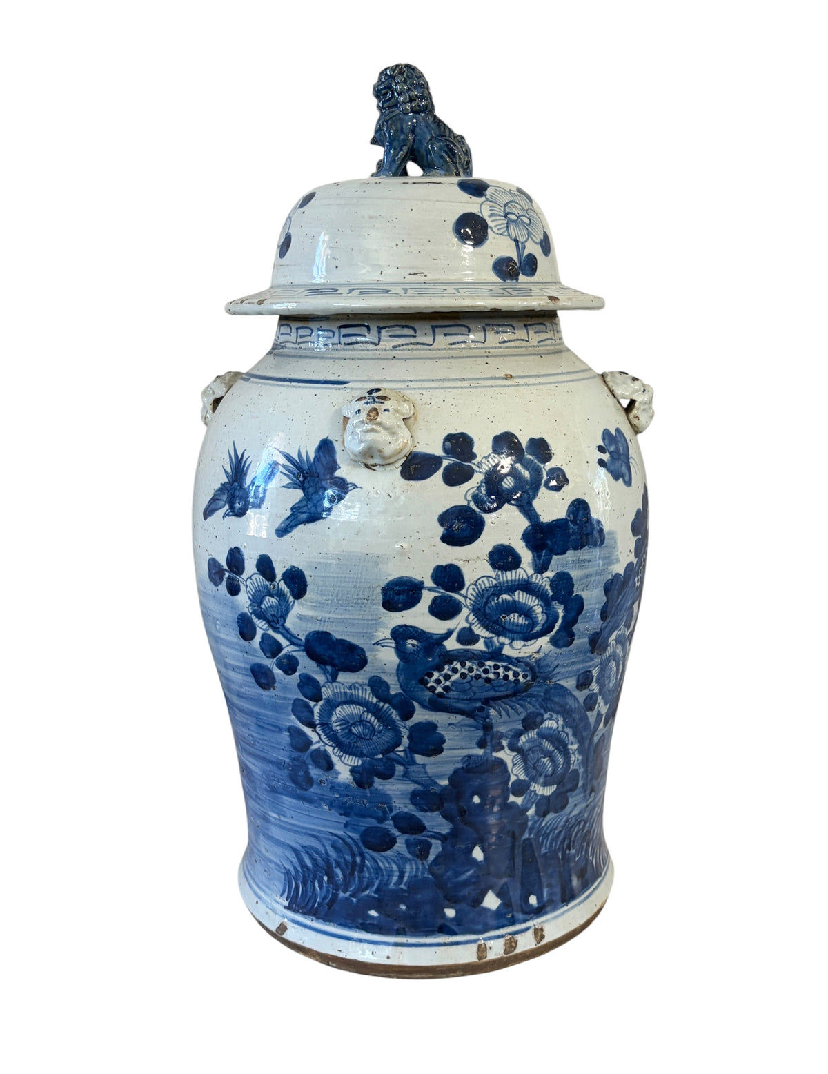 #3691 Large Chinoiserie B & W Porcelain Ginger Jar w/Birds 24" H