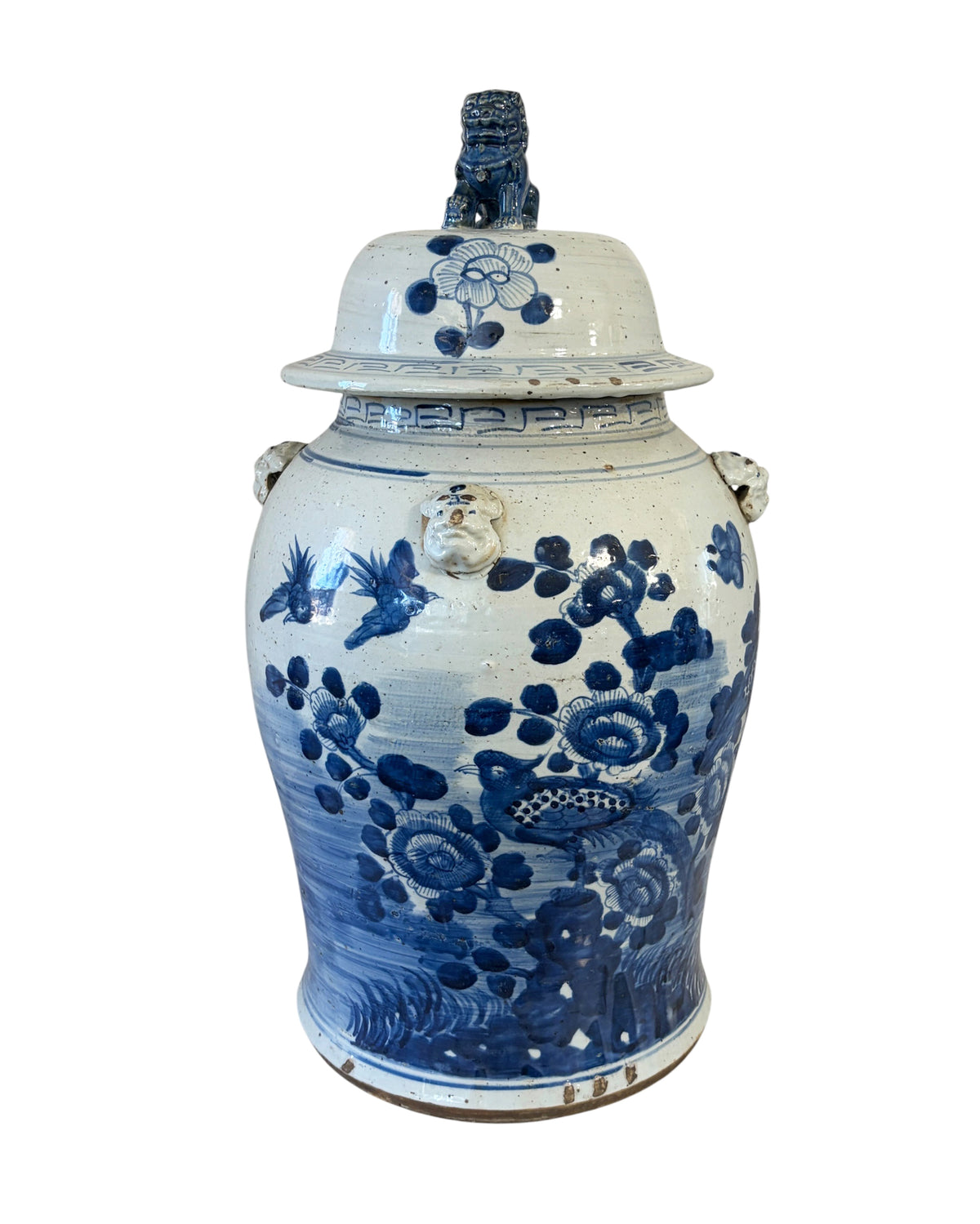 #3691 Large Chinoiserie B & W Porcelain Ginger Jar w/Birds 24" H