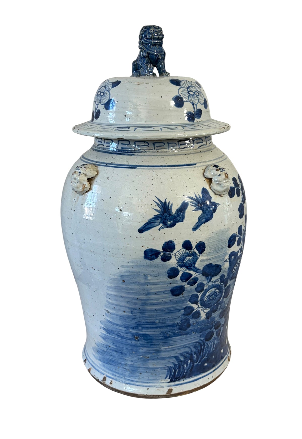 #3691 Large Chinoiserie B & W Porcelain Ginger Jar w/Birds 24" H