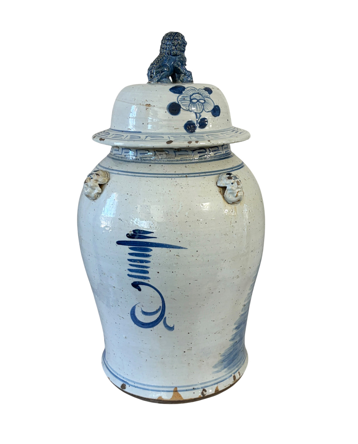 #3691 Large Chinoiserie B & W Porcelain Ginger Jar w/Birds 24" H