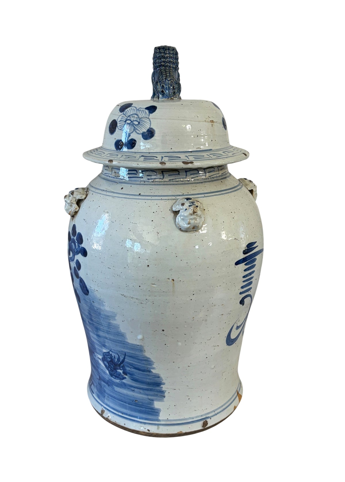 #3691 Large Chinoiserie B & W Porcelain Ginger Jar w/Birds 24" H