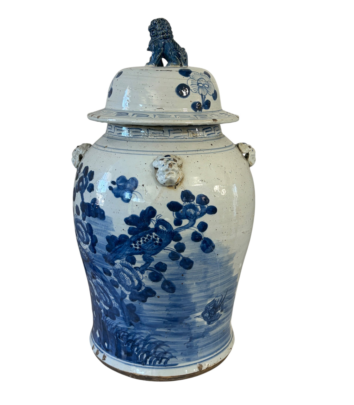 #3691 Large Chinoiserie B & W Porcelain Ginger Jar w/Birds 24" H