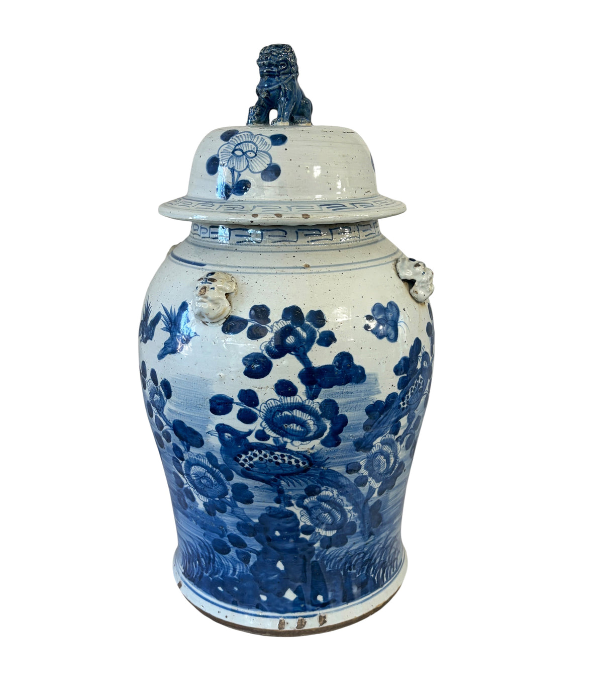 #3691 Large Chinoiserie B & W Porcelain Ginger Jar w/Birds 24" H