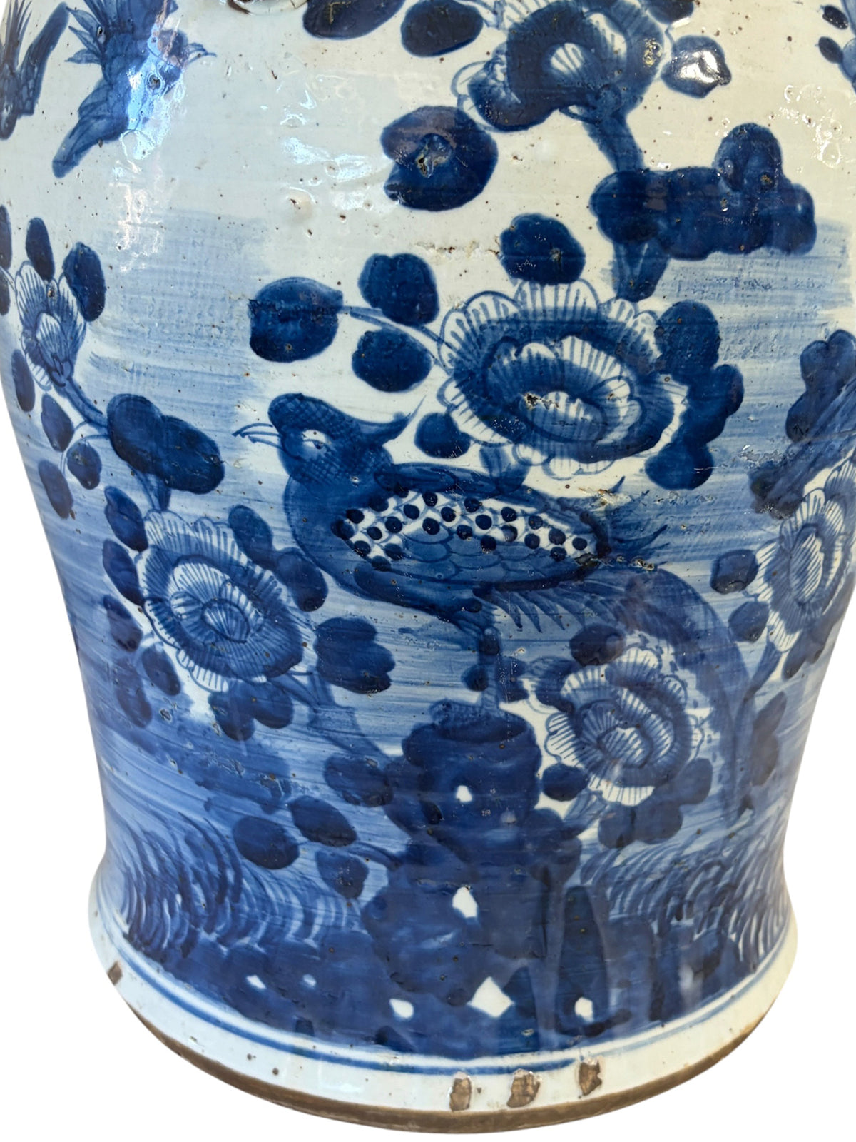 #3691 Large Chinoiserie B & W Porcelain Ginger Jar w/Birds 24" H