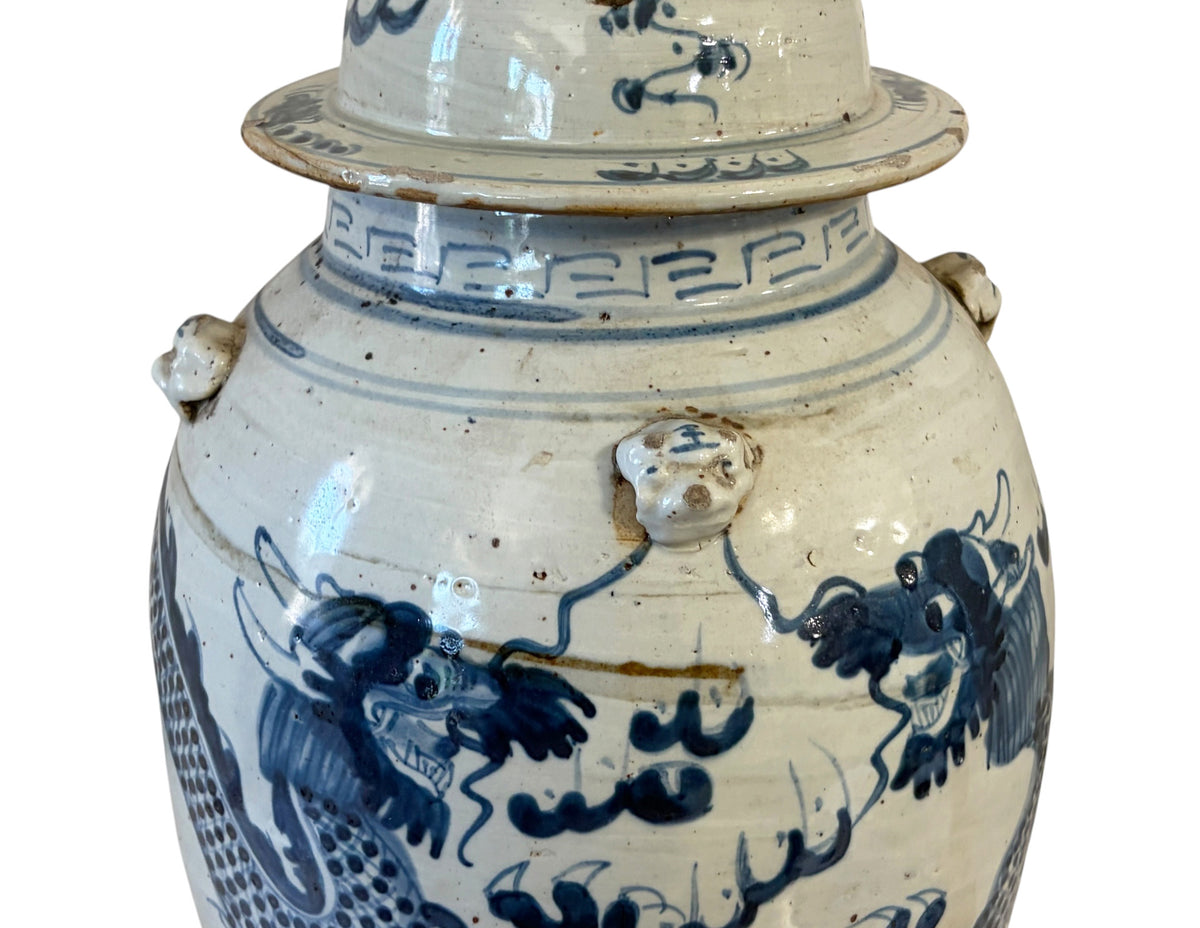 #6590 Large Chinoiserie Dancing Dragons Ginger Jar  18" H