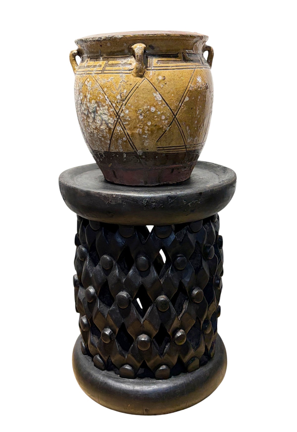 #1333 Vintage  LG  Tribal Nobility Bamileke Spider Stool/Table Cameroon 17" H