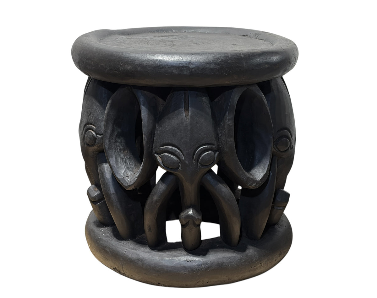 #1334 Vintage  Bamileke Nobility ElephantsStool/Table Cameroon 15" H