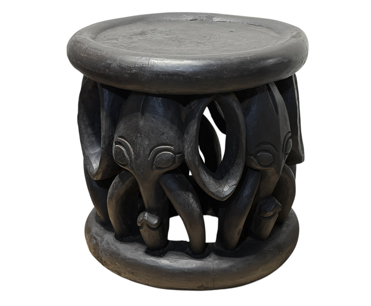 #1334 Vintage  Bamileke Nobility ElephantsStool/Table Cameroon 15" H