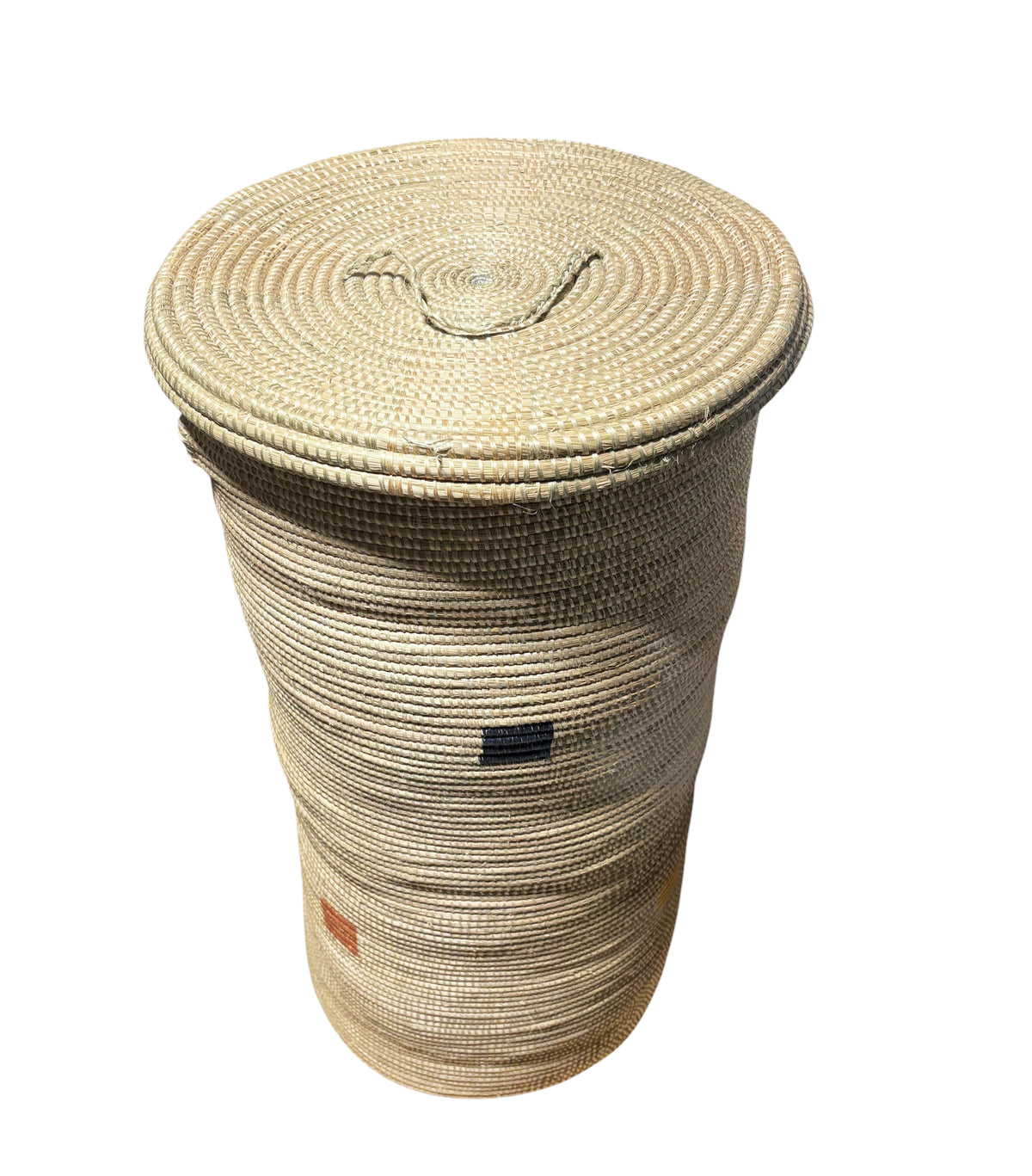 #1335 African  LG Hamper  With  Natural Grasses and a fat lid Rwanda 29.5" H