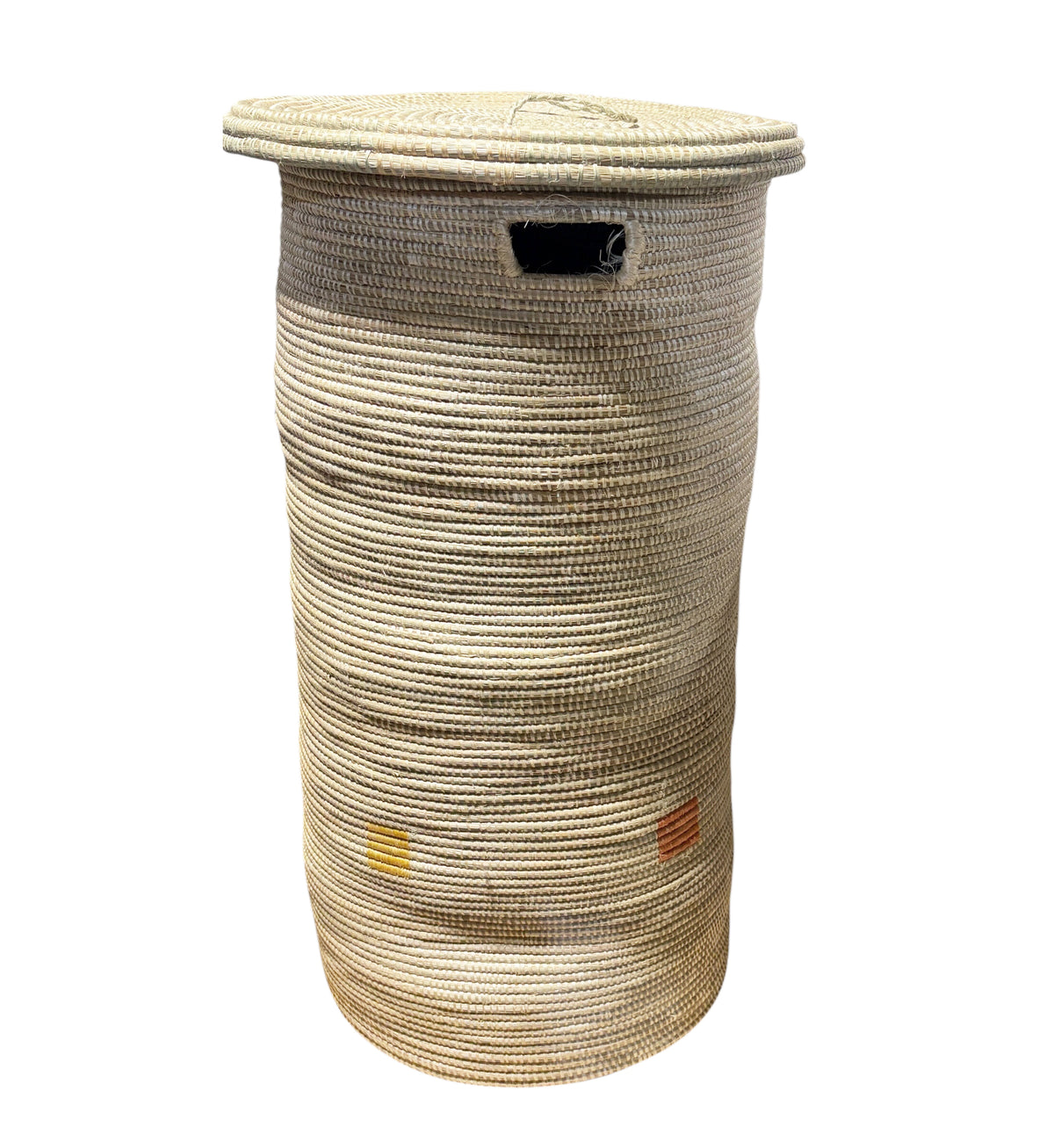 #1335 African  LG Hamper  With  Natural Grasses and a fat lid Rwanda 29.5" H