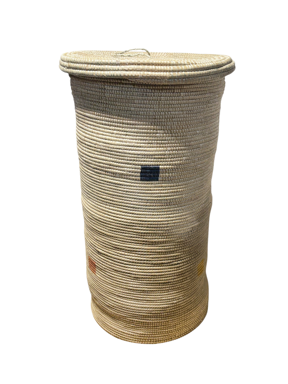 #1335 African  LG Hamper  With  Natural Grasses and a fat lid Rwanda 29.5" H