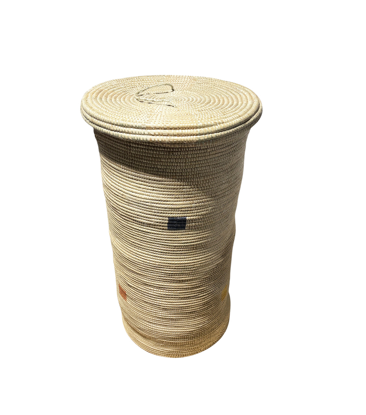 #1335 African  LG Hamper  With  Natural Grasses and a fat lid Rwanda 29.5" H