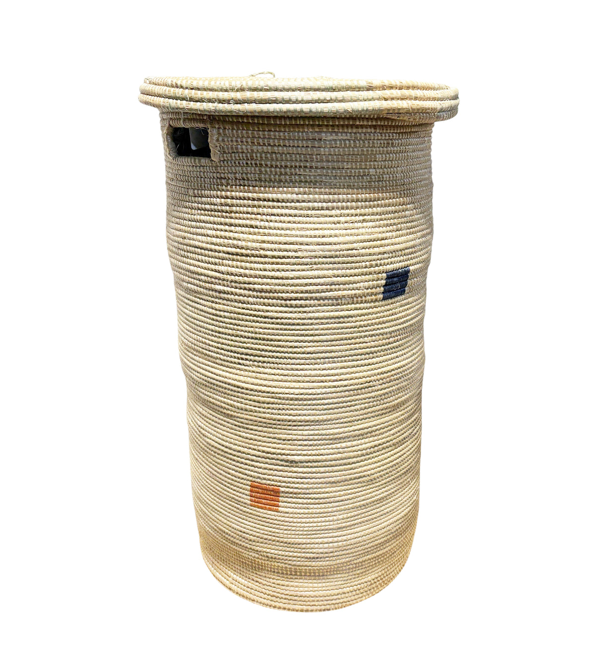 #1335 African  LG Hamper  With  Natural Grasses and a fat lid Rwanda 29.5" H