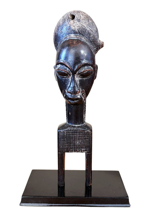 #213 Old Baule Heddle Pulley with Female Head Côte d’Ivoire  10" H W/Stand