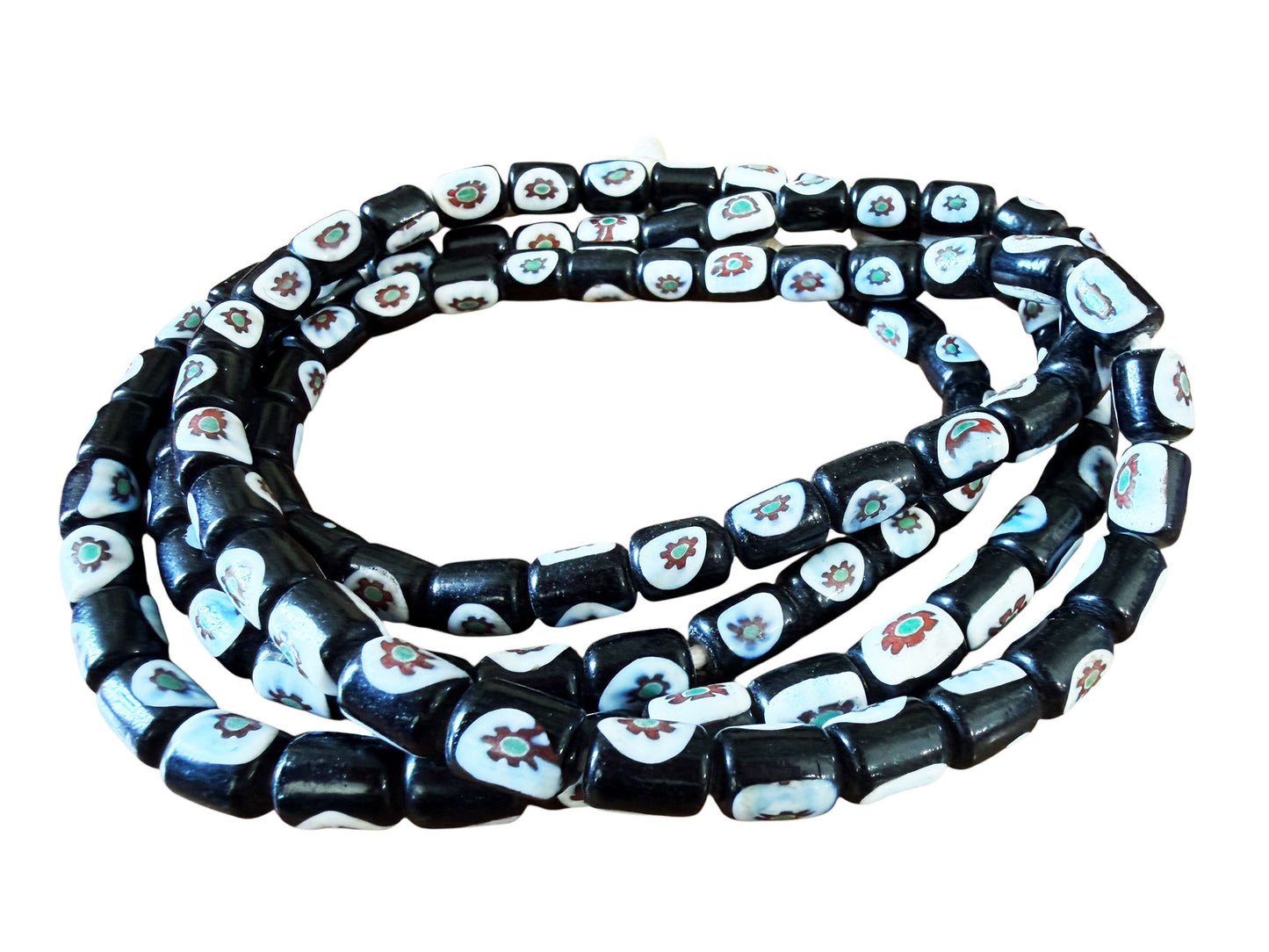 #568-1 Vintage Venetian Millefiori  Black And white African Trade  108 Beads