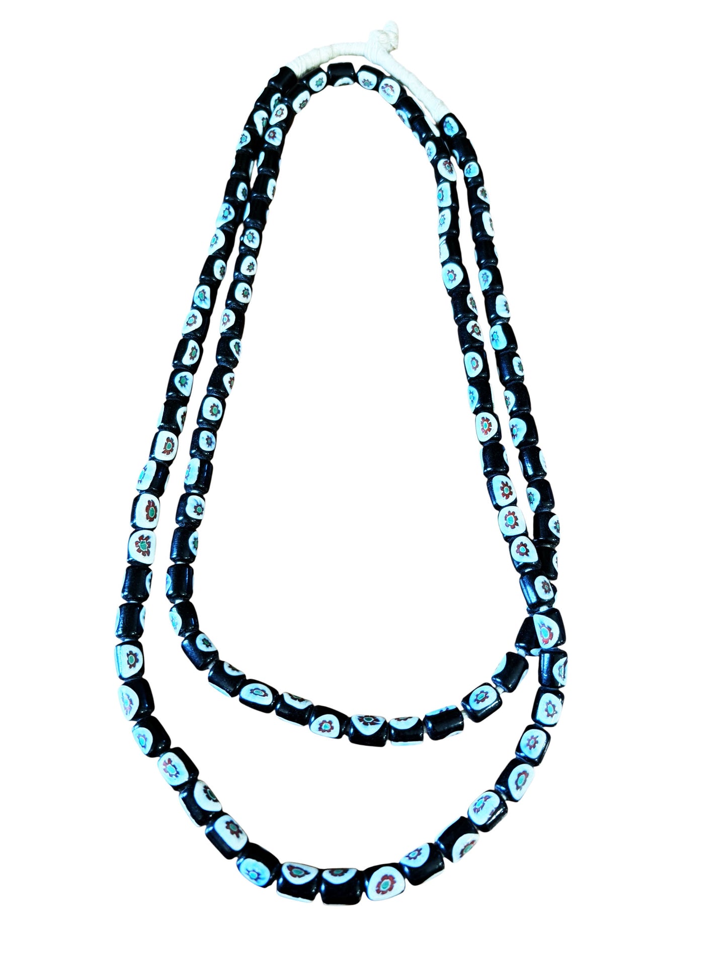 #568-1 Vintage Venetian Millefiori  Black And white African Trade  108 Beads