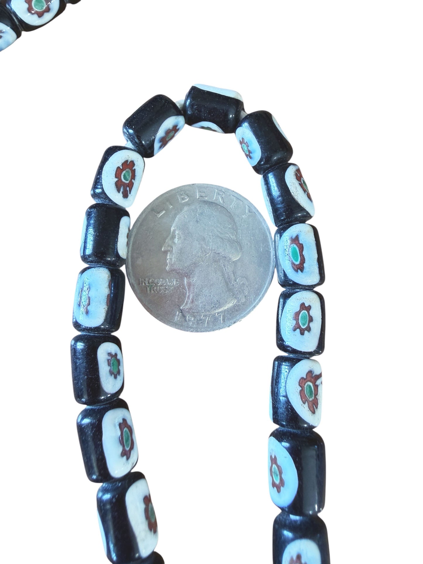 #568-1 Vintage Venetian Millefiori  Black And white African Trade  108 Beads