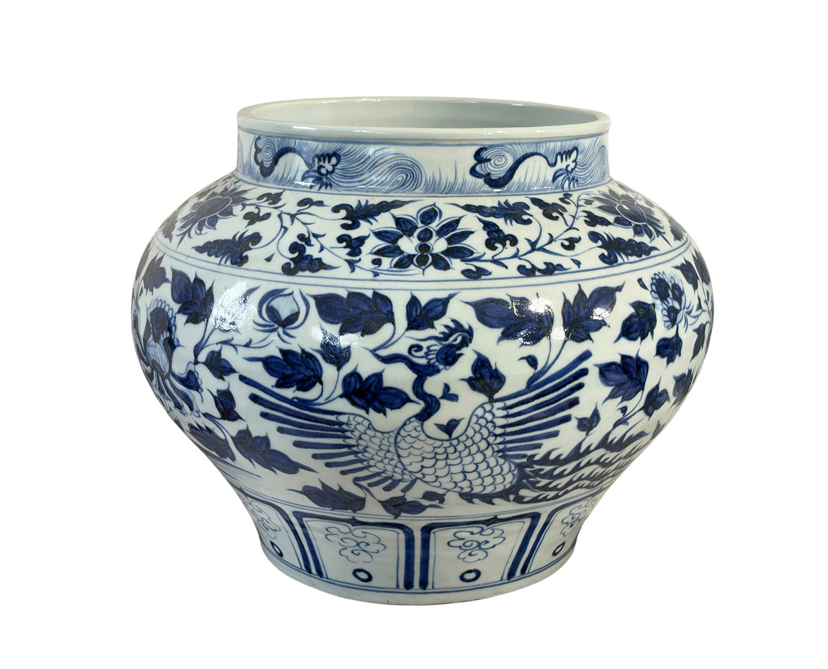 #3713 Vintage Ming Style Chinoiserie Blue and White Vase/Cachepot 11" H