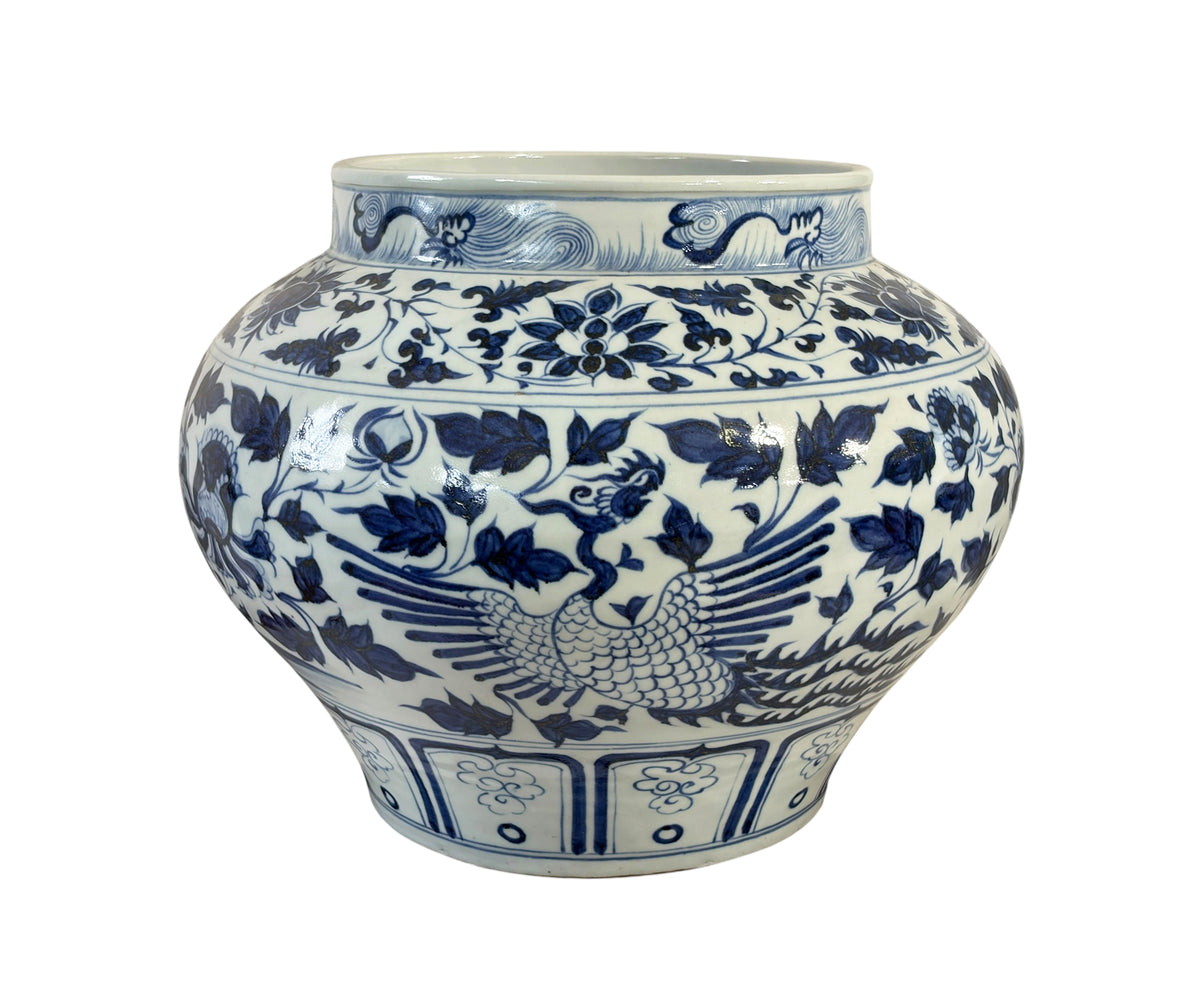#3713 Vintage Ming Style Chinoiserie Blue and White Vase/Cachepot 11" H