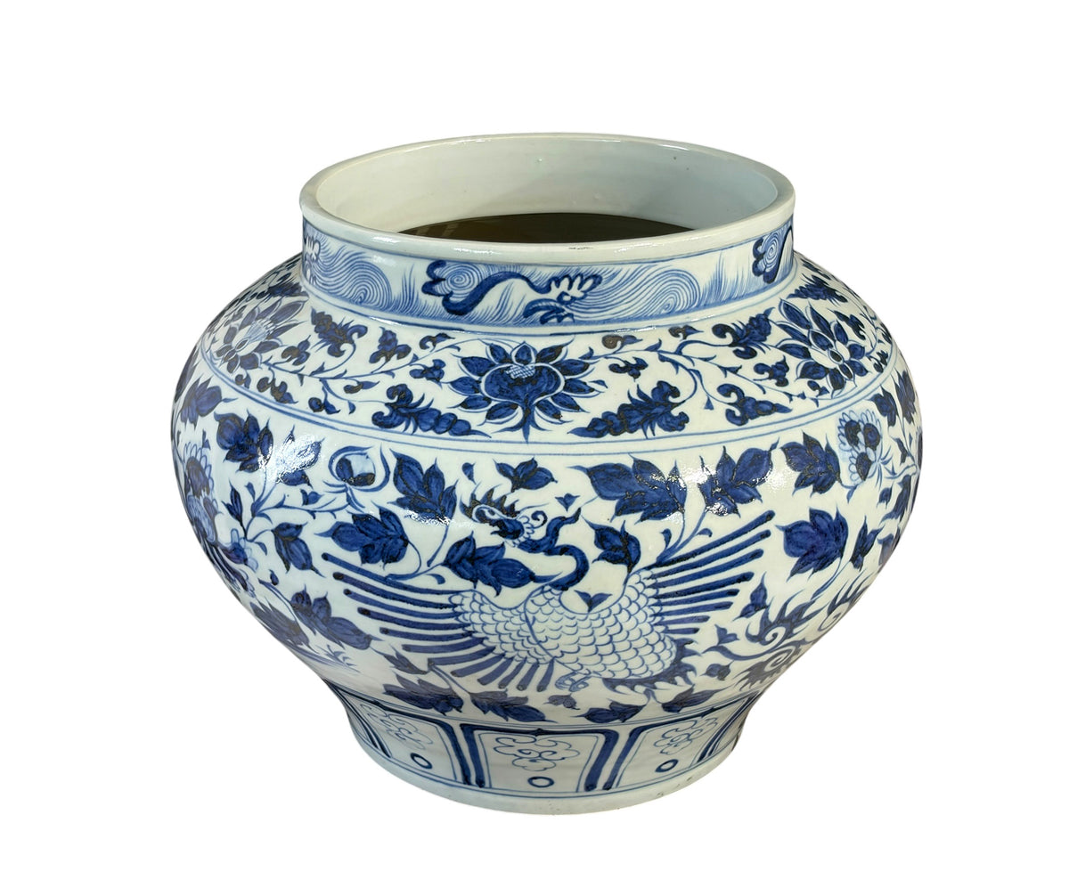 #3713 Vintage Ming Style Chinoiserie Blue and White Vase/Cachepot 11" H