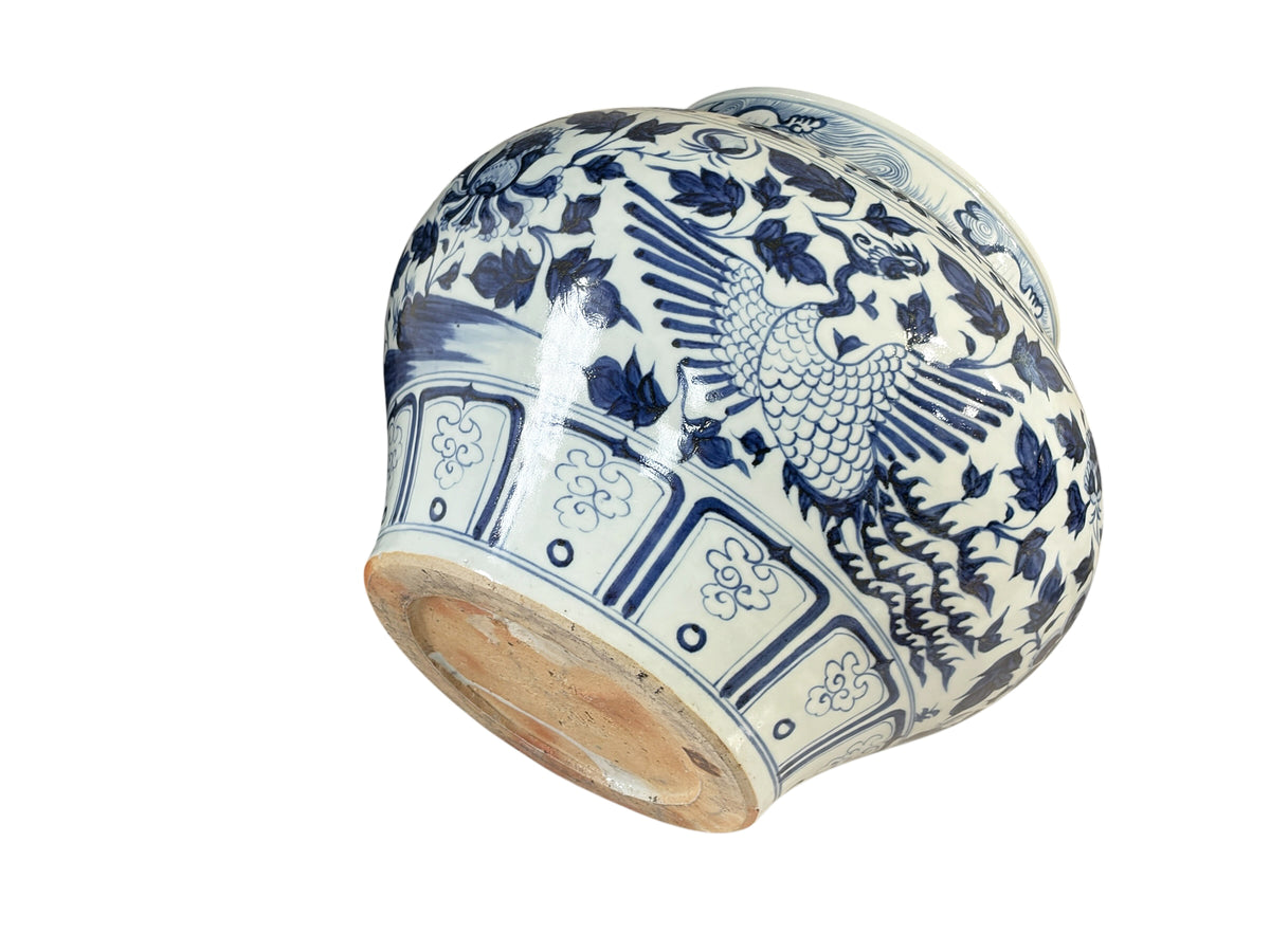 #3713 Vintage Ming Style Chinoiserie Blue and White Vase/Cachepot 11" H
