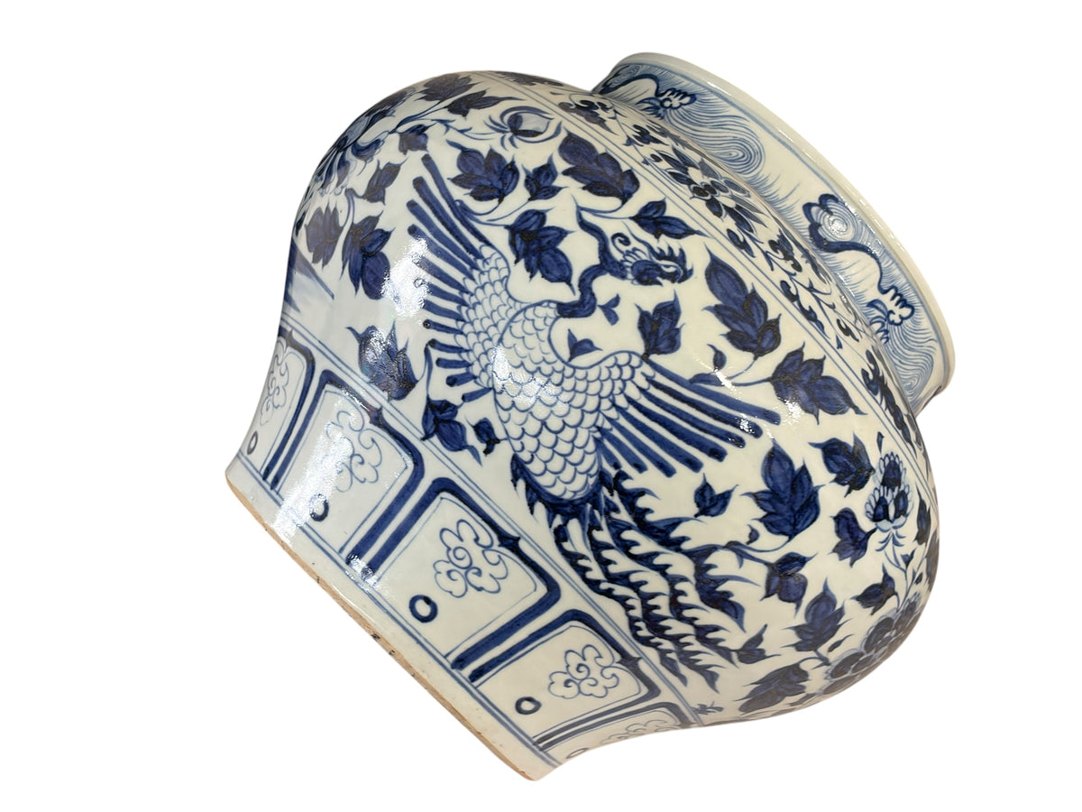 #3713 Vintage Ming Style Chinoiserie Blue and White Vase/Cachepot 11" H