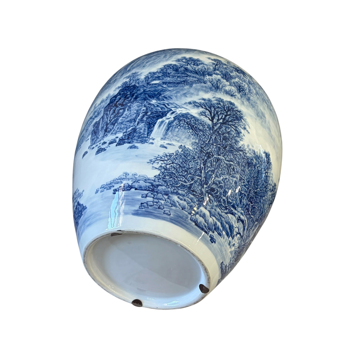 #6162 Vintage Chinoiserie Egg Shaped Blue and White Vase 16" H