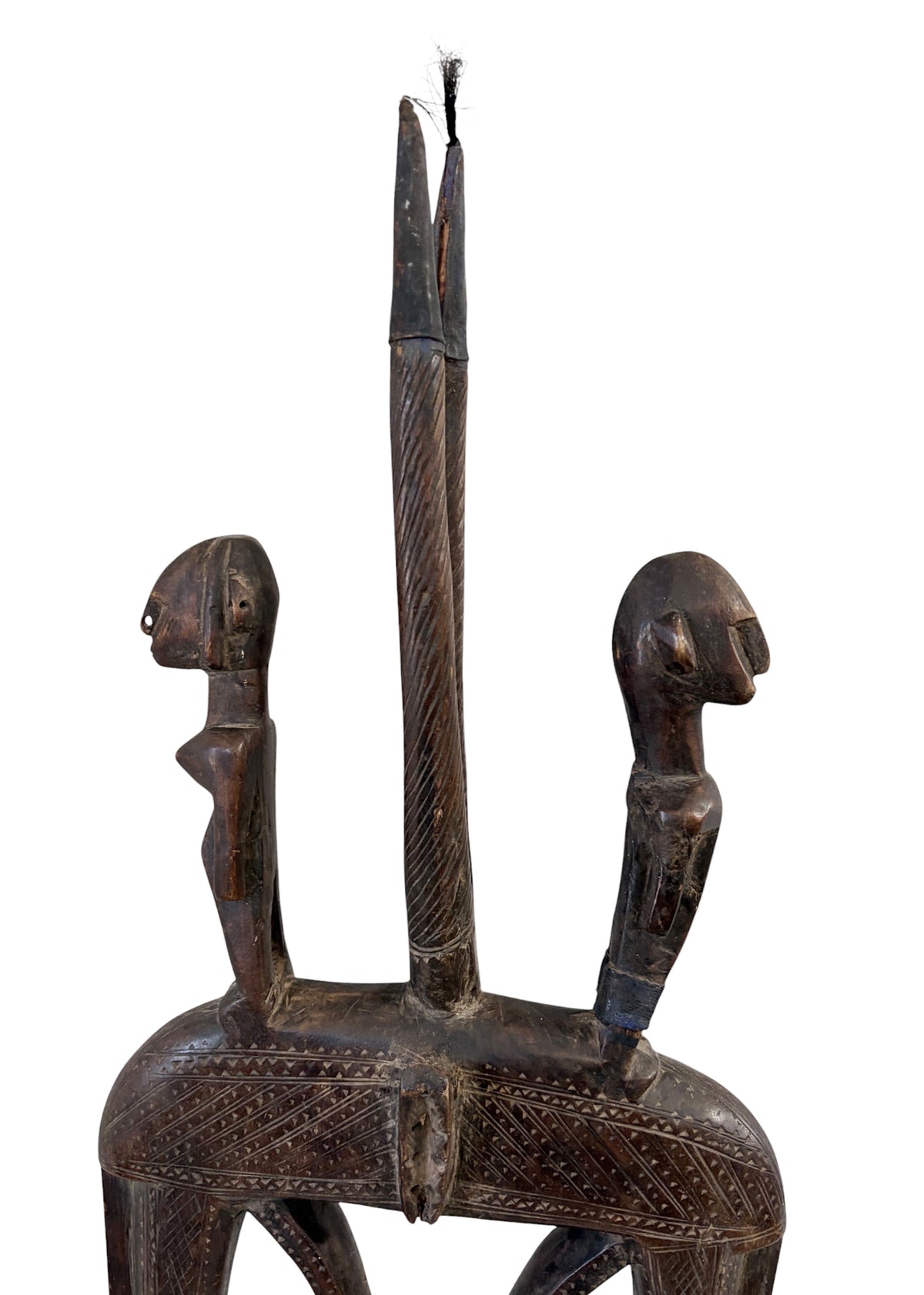 #1347  Vintage African  Wooden Chi Wara  Antelope Headdress or Crest Mask On Stand   Mali.