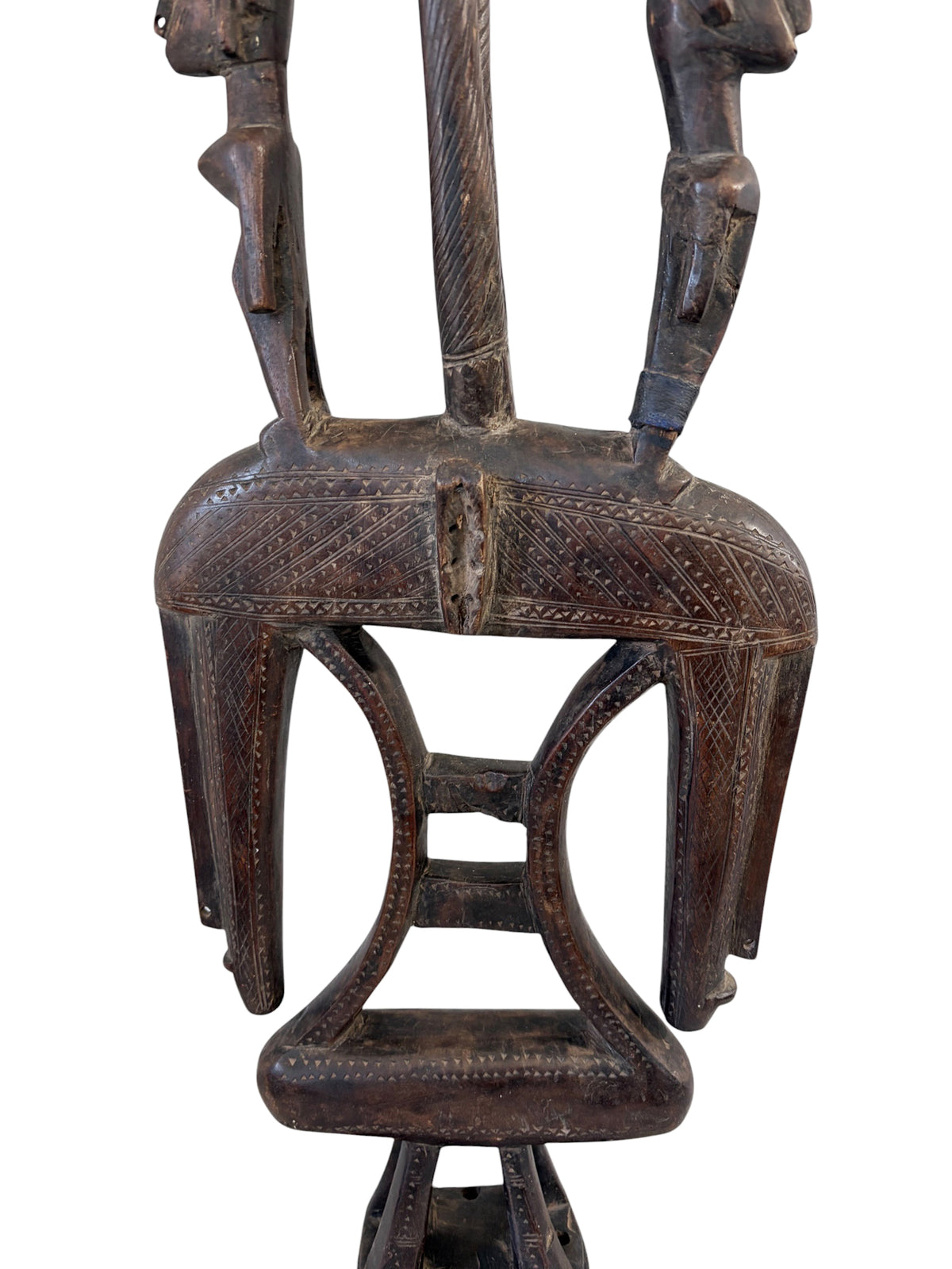 #1347  Vintage African  Wooden Chi Wara  Antelope Headdress or Crest Mask On Stand   Mali.