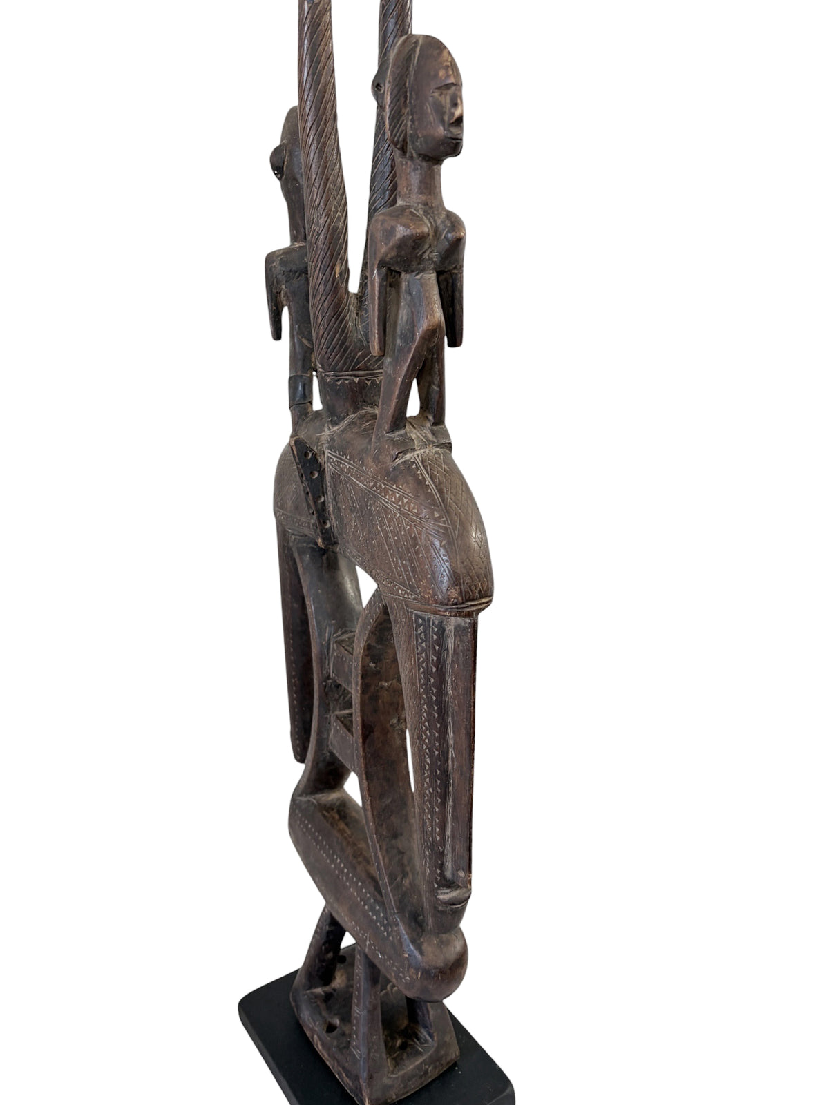 #1347  Vintage African  Wooden Chi Wara  Antelope Headdress or Crest Mask On Stand   Mali.