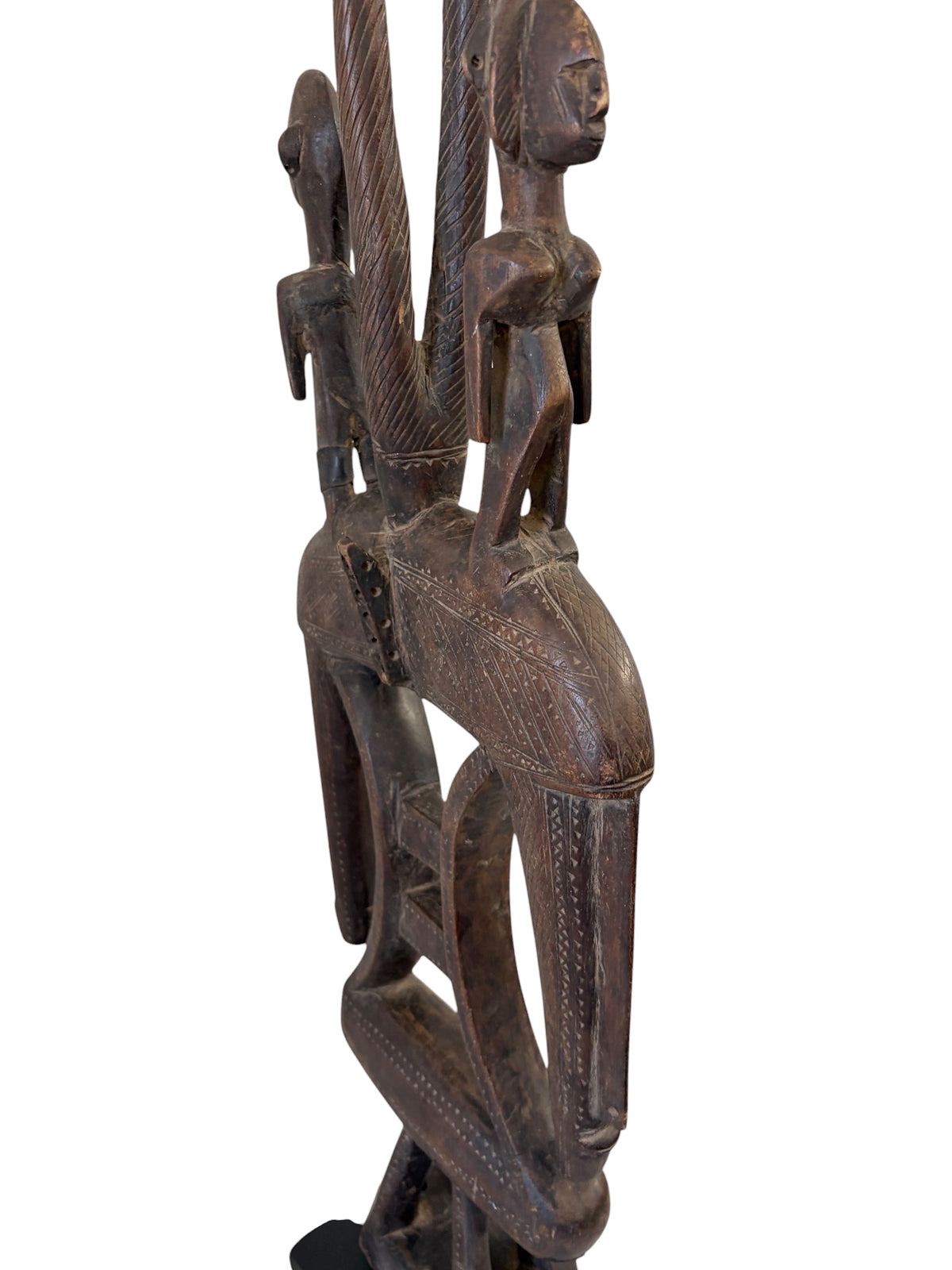 #1347  Vintage African  Wooden Chi Wara  Antelope Headdress or Crest Mask On Stand   Mali.