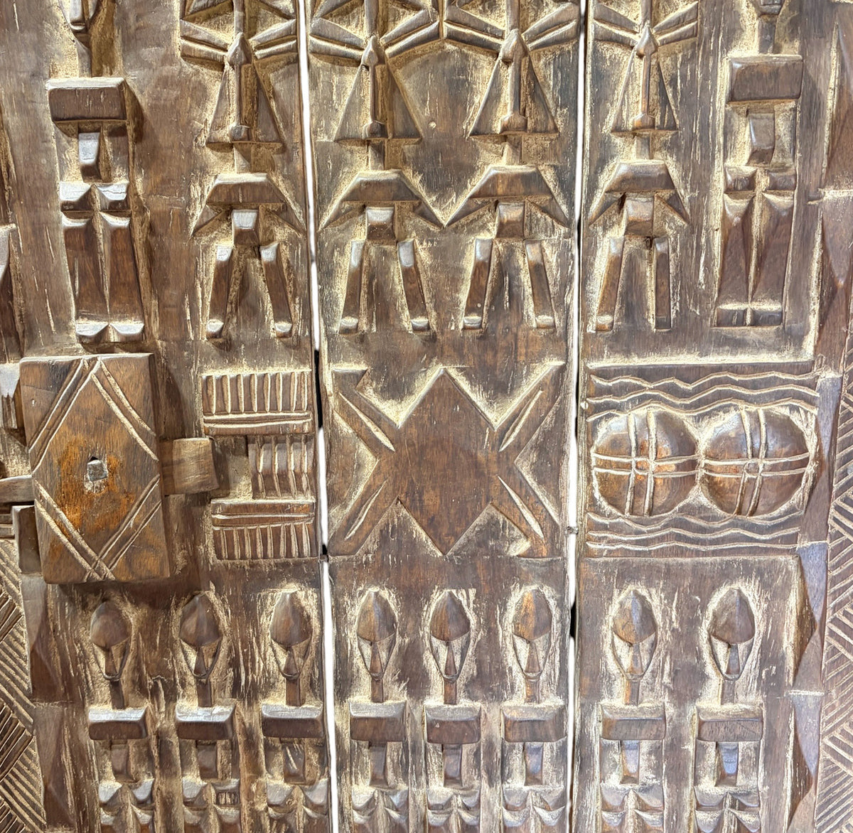 #1350  Vintage  Dogon Granary Door With Nommo Ancestors  Mali African 7.75" H