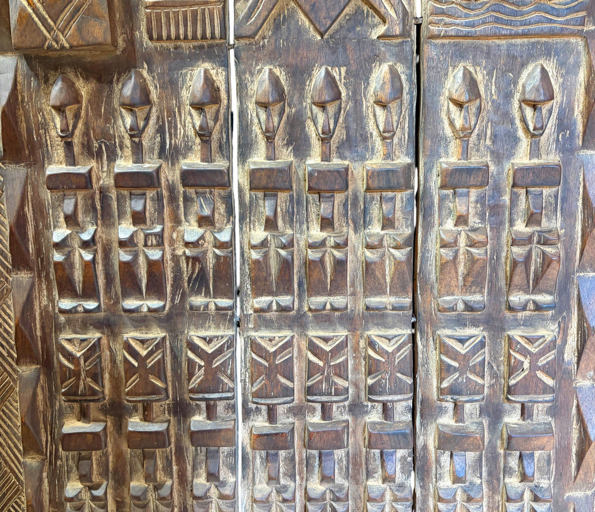 #1350  Vintage  Dogon Granary Door With Nommo Ancestors  Mali African 7.75" H