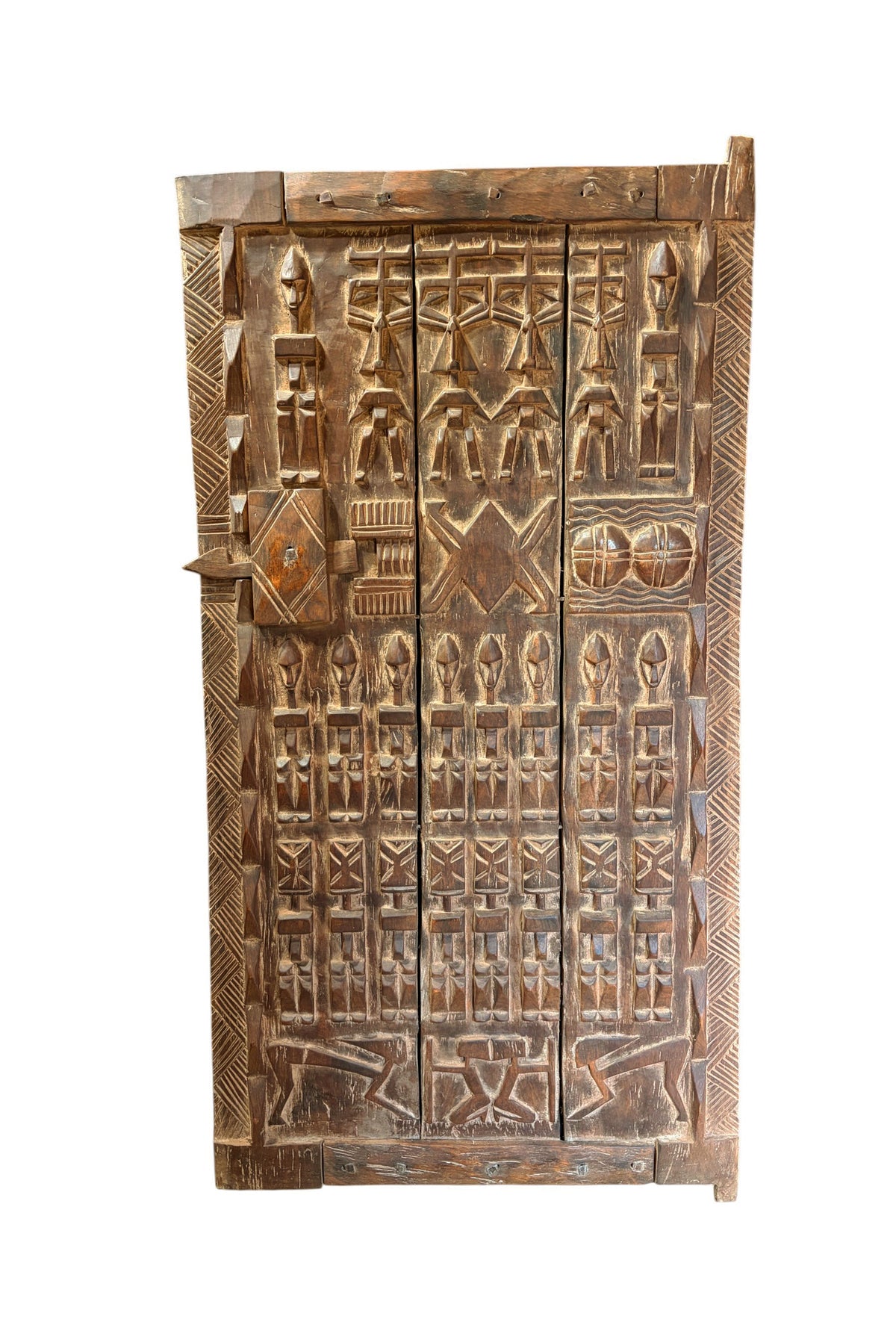 #1350  Vintage  Dogon Granary Door With Nommo Ancestors  Mali African 7.75" H