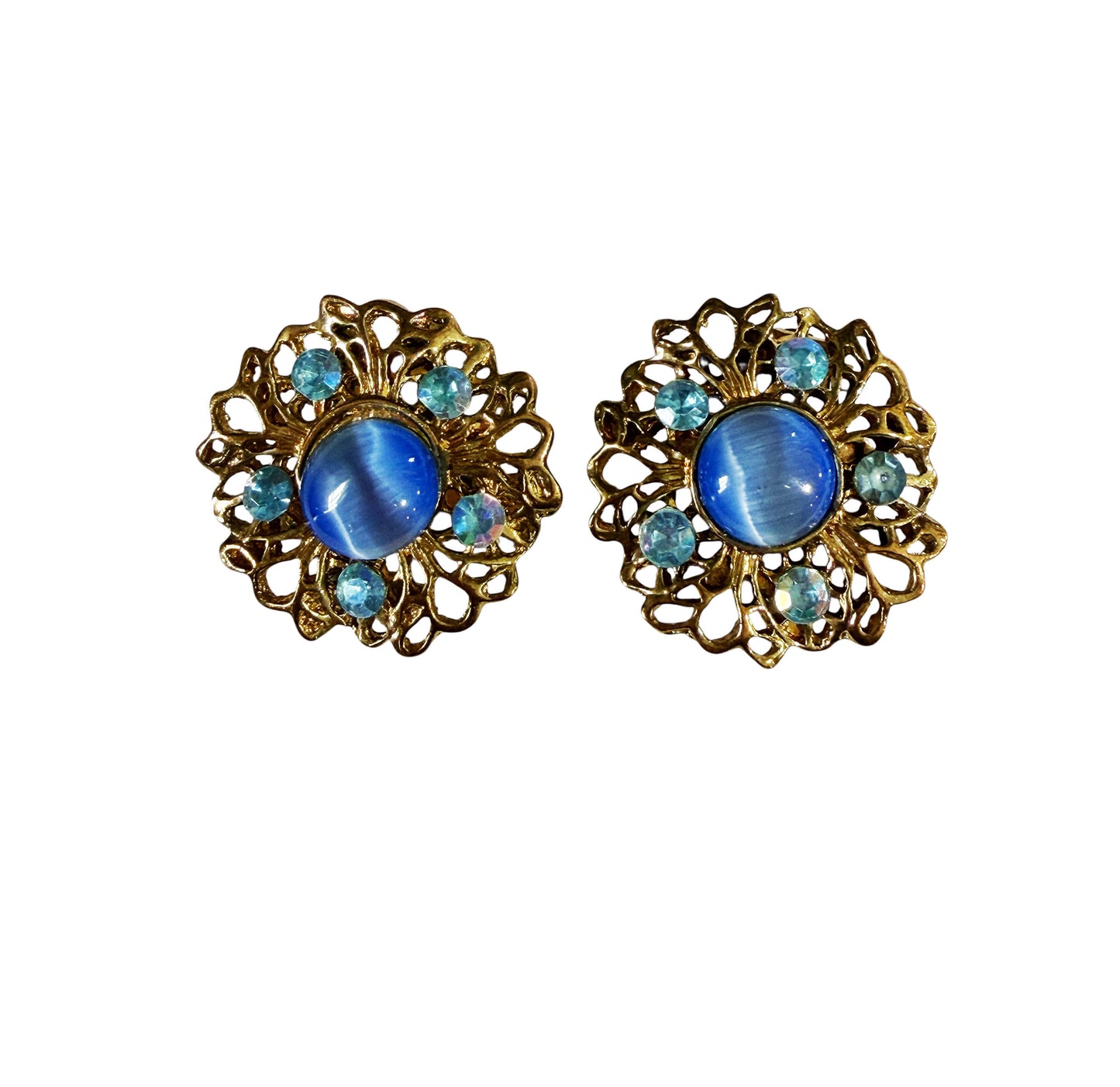 #65 Vintage Clip-on Earrings With Blue Stones