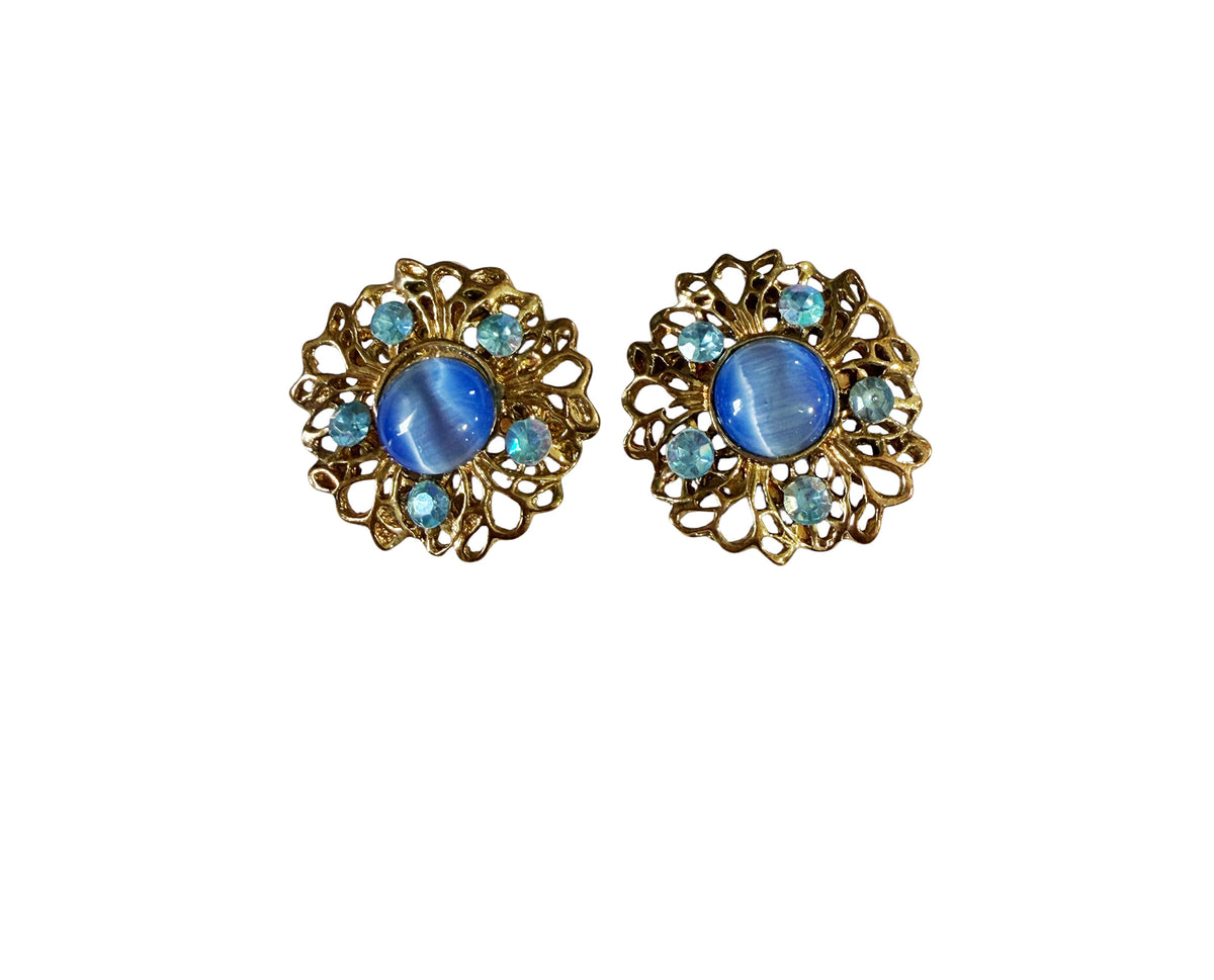 #65 Vintage Clip-on Earrings With Blue Stones