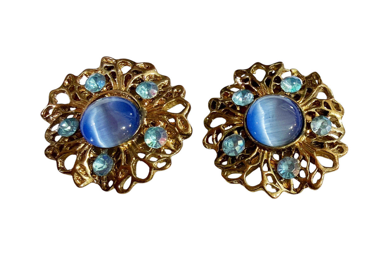 #65 Vintage Clip-on Earrings With Blue Stones