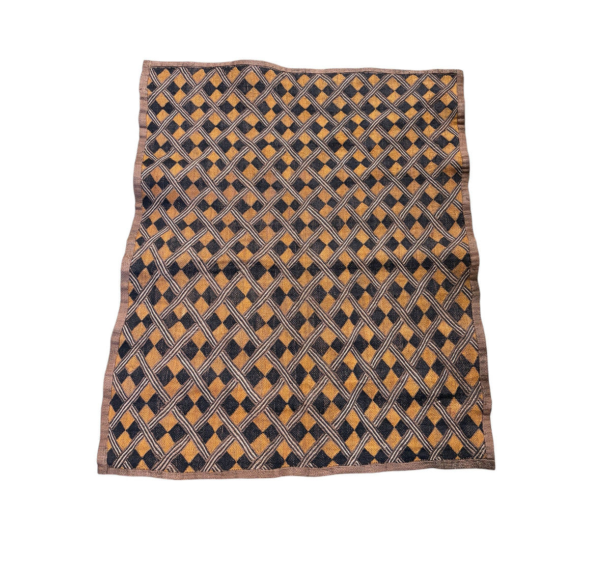 #1355 Vintage LG  African Tribal Kuba Kasai Velvet Raffia Textile 32.5"
