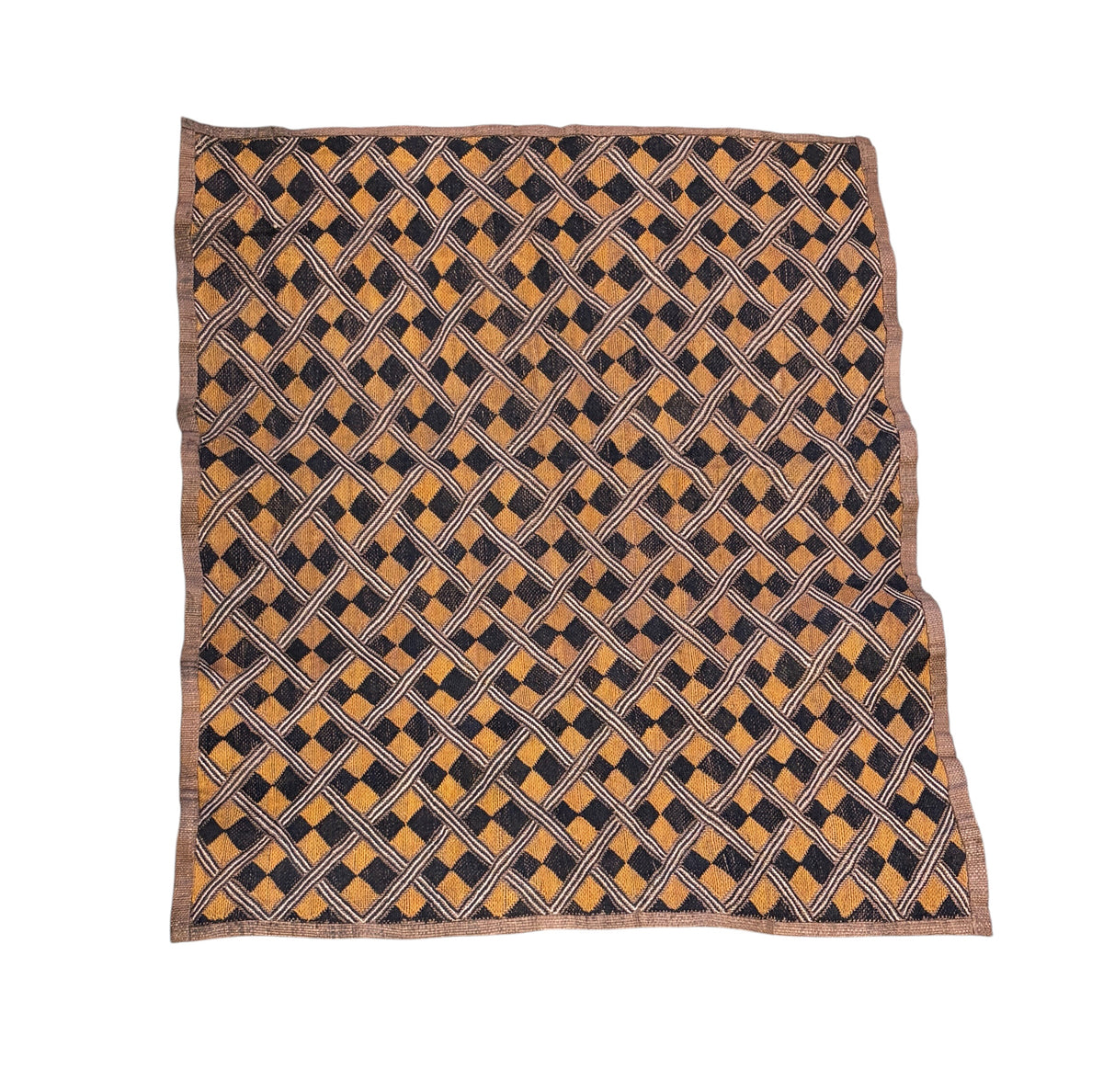 #1355 Vintage LG  African Tribal Kuba Kasai Velvet Raffia Textile 32.5"
