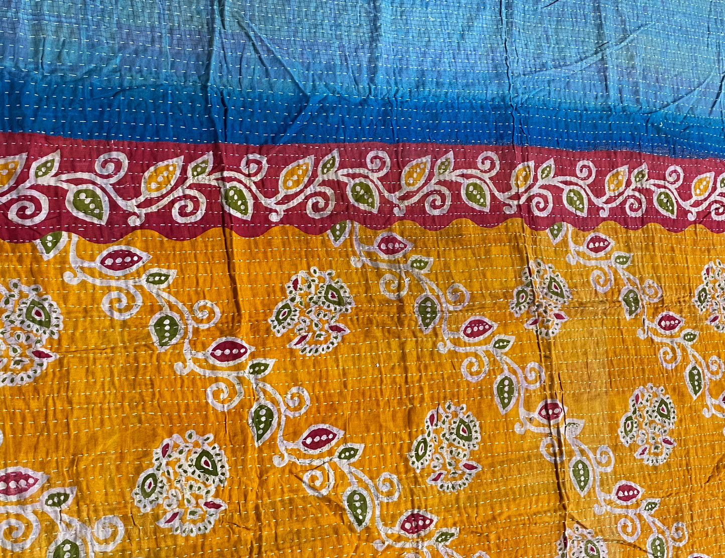 #7068 Vintage Indian CottonThrow Kantha Quilt 83" by 53" w
