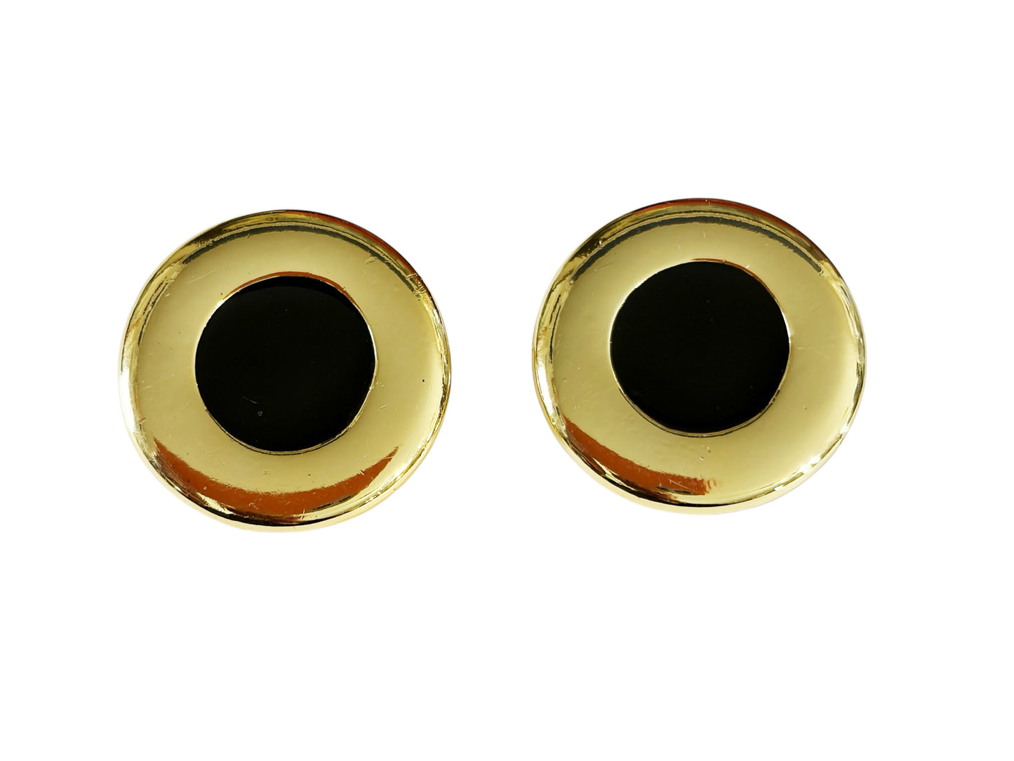 #51 Vintage  Gold tone and Black Enamel Modernist clip- on Earrings